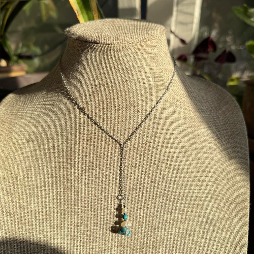 Turquoise & Pearl Y Necklace
